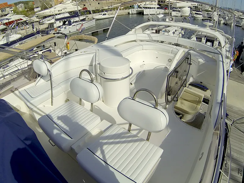 Deck of Luna IV, a Fairline Phantom 50 motor yacht at Grad Šibenik, Croatia