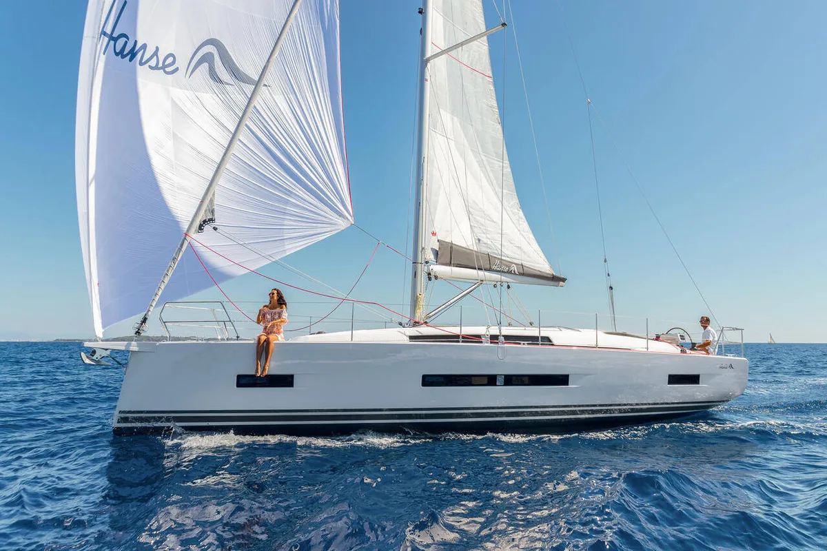 Exterior view of Taja, a Hanse 410 sailboat at Pirovac, Croatia