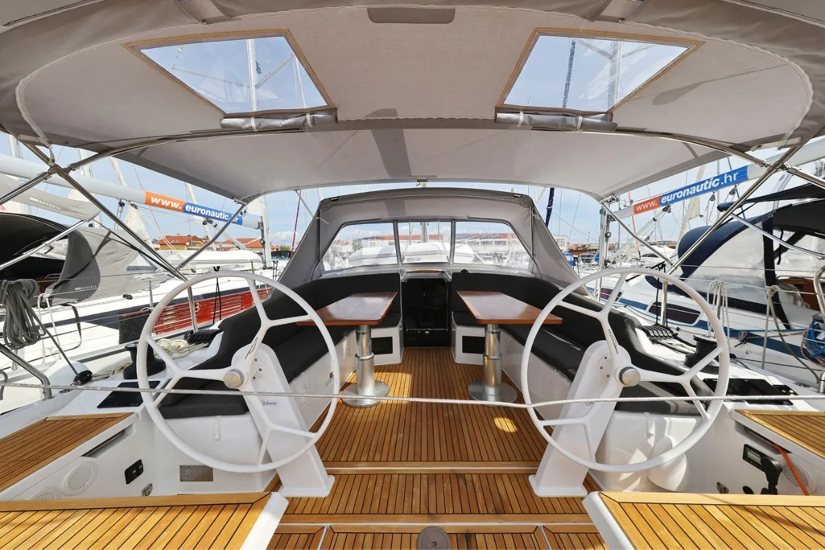 Exterior view of Taja, a Hanse 410 sailboat at Pirovac, Croatia