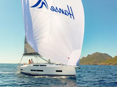 Exterior view of Taja, a Hanse 410 sailboat at Pirovac, Croatia