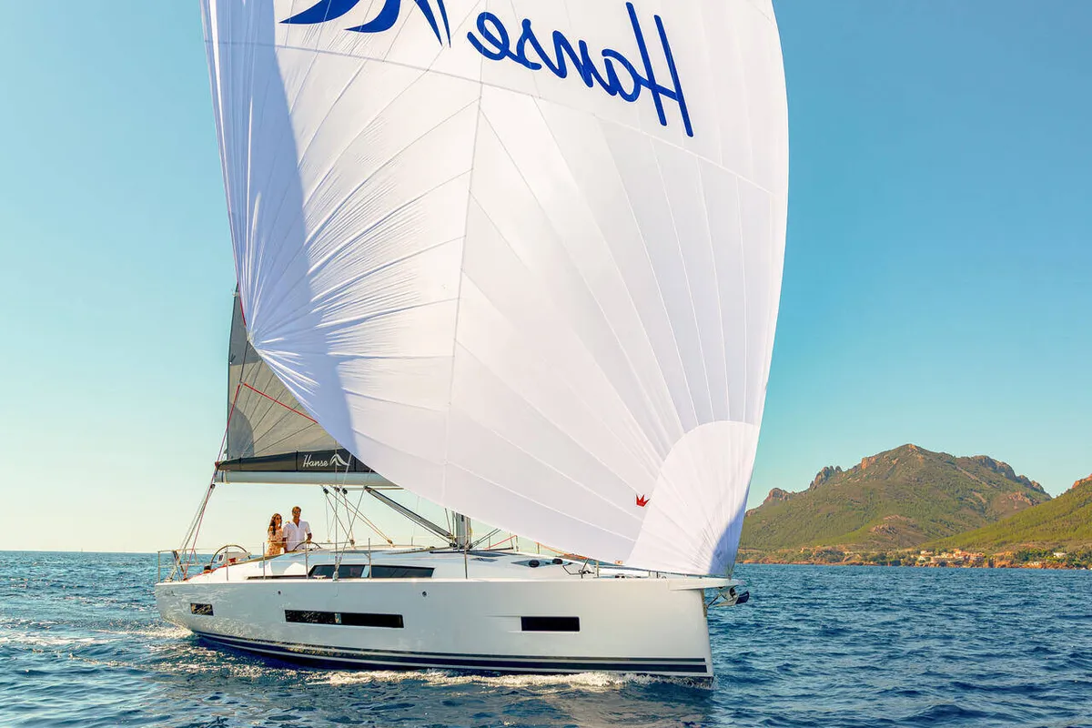 Exterior view of Taja, a Hanse 410 sailboat at Pirovac, Croatia