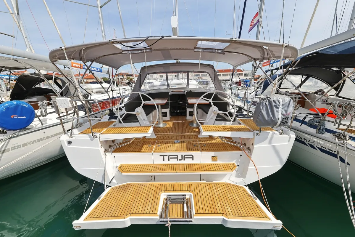 Exterior view of Taja, a Hanse 410 sailboat at Pirovac, Croatia