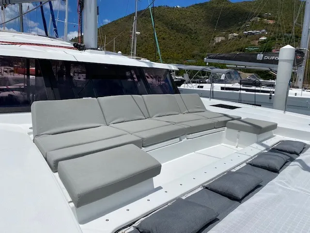 Deck of Serene Blue, a Fountaine Pajot Astrea 42 Maestro catamaran at Chesapeake, United States