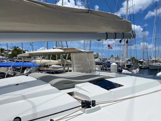 Deck of Serene Blue, a Fountaine Pajot Astrea 42 Maestro catamaran at Chesapeake, United States
