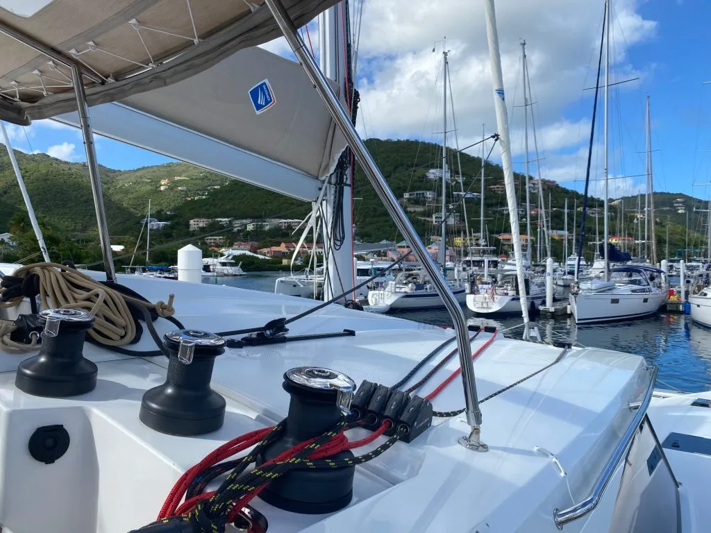 Deck of Serene Blue, a Fountaine Pajot Astrea 42 Maestro catamaran at Chesapeake, United States