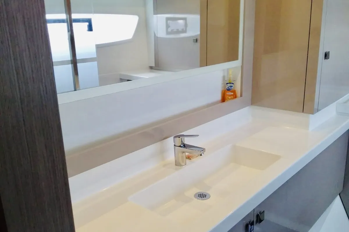 Head on Serene Blue, a Fountaine Pajot Astrea 42 Maestro catamaran at Chesapeake, United States