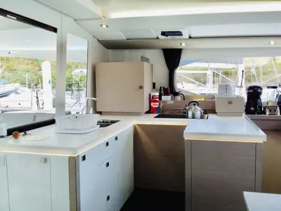 Galley of Serene Blue, a Fountaine Pajot Astrea 42 Maestro catamaran at Chesapeake, United States