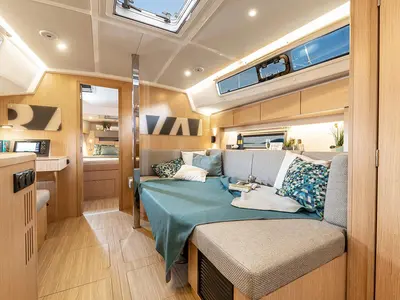 Cabin on Olivia, a Bavaria C42 sailboat at Castellammare di Stabia, Italy