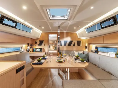 Salon of Olivia, a Bavaria C42 sailboat at Castellammare di Stabia, Italy