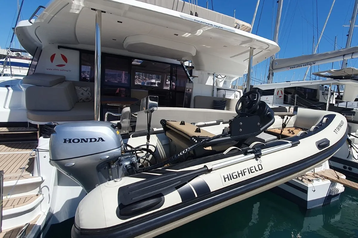 Skywalker, a Fountaine Pajot FP 44 Quatuor catamaran at Seget Donji, Croatia