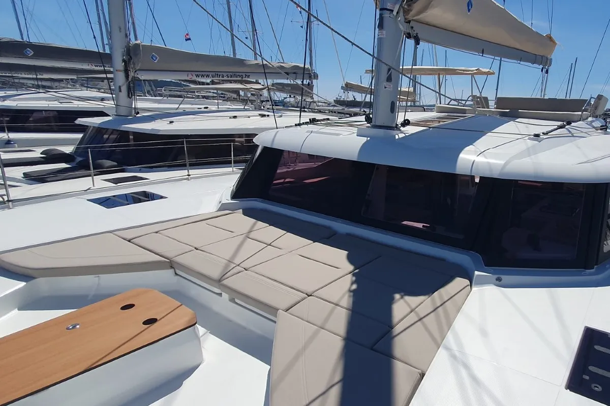 Skywalker, a Fountaine Pajot FP 44 Quatuor catamaran at Seget Donji, Croatia