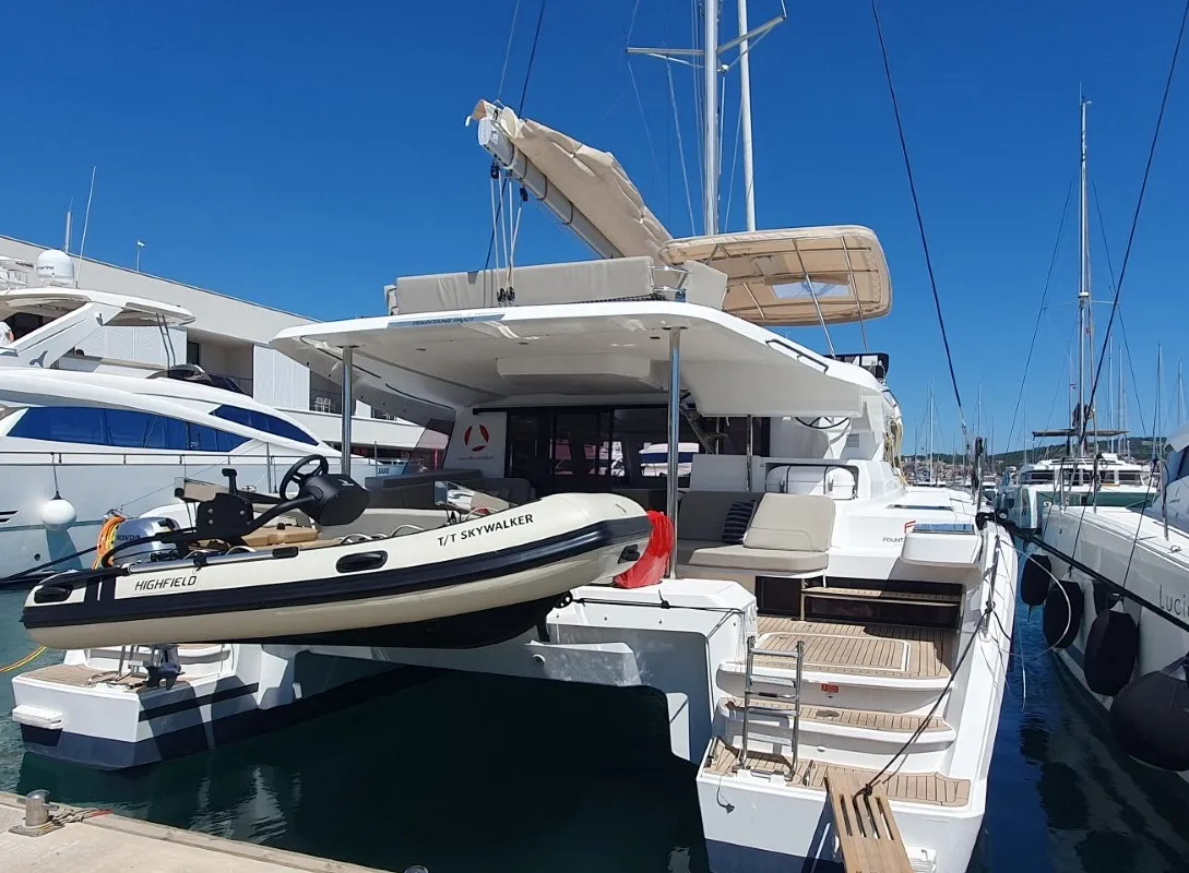 Skywalker, a Fountaine Pajot FP 44 Quatuor catamaran at Seget Donji, Croatia