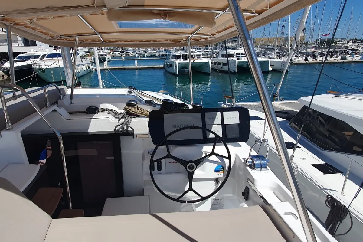 Skywalker, a Fountaine Pajot FP 44 Quatuor catamaran at Seget Donji, Croatia