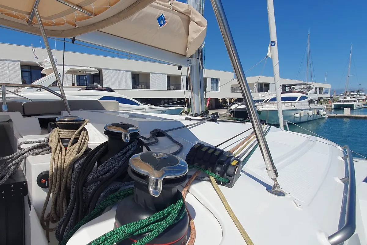 Skywalker, a Fountaine Pajot FP 44 Quatuor catamaran at Seget Donji, Croatia