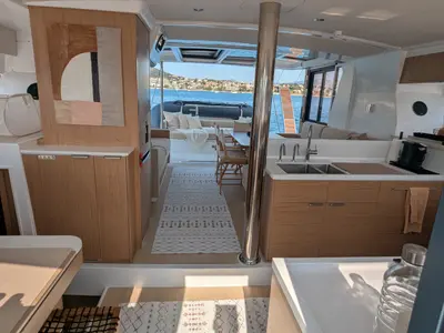 Galley of Leo, a Bali 4.2 catamaran at Lavreotiki Municipal Unit, Greece