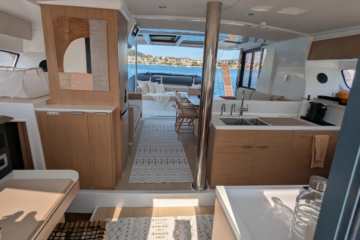 Galley of Leo, a Bali 4.2 catamaran at Lavreotiki Municipal Unit, Greece