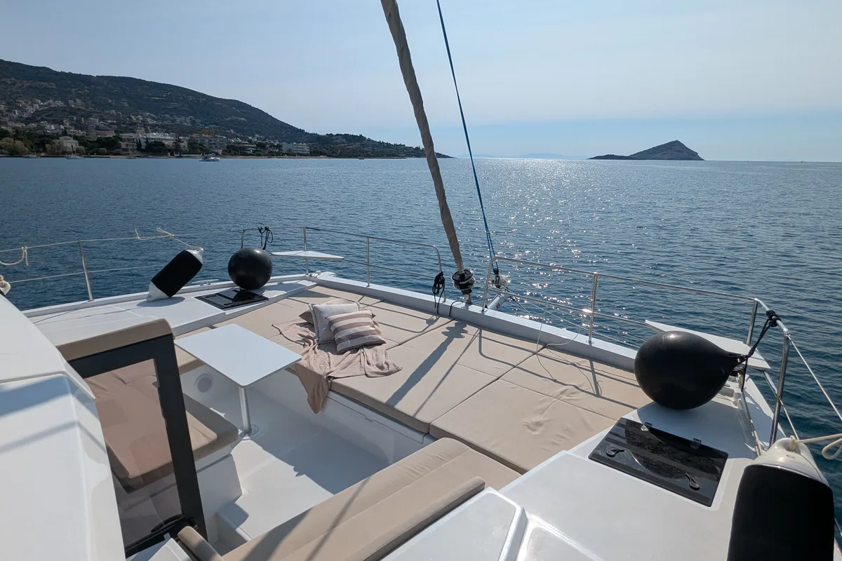 Deck of Leo, a Bali 4.2 catamaran at Lavreotiki Municipal Unit, Greece