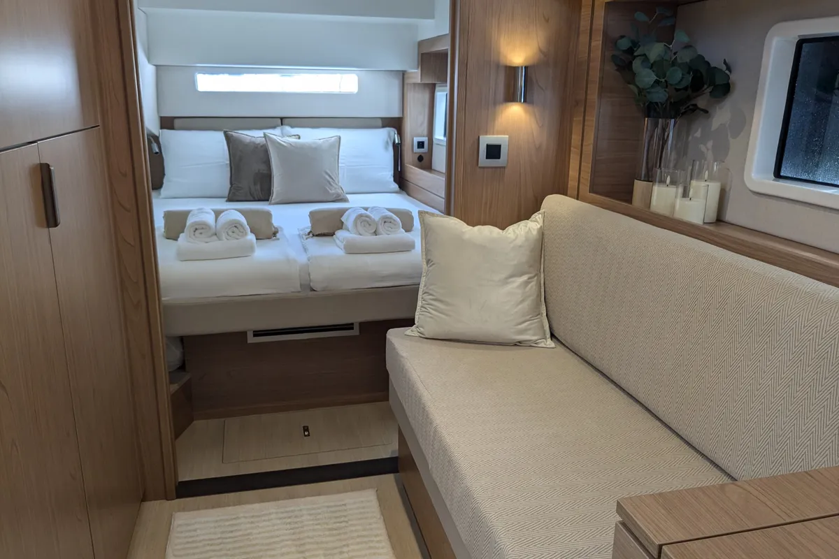 Cabin on Leo, a Bali 4.2 catamaran at Lavreotiki Municipal Unit, Greece