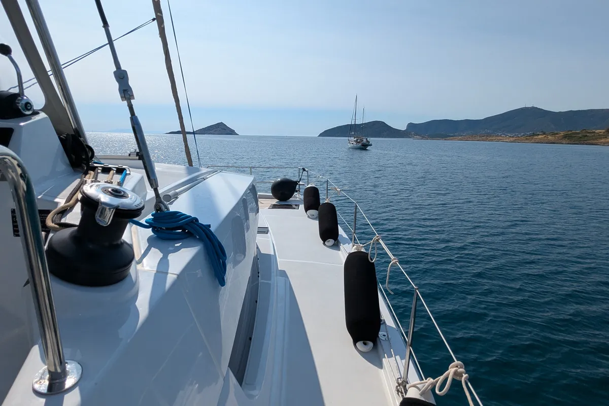 Deck of Leo, a Bali 4.2 catamaran at Lavreotiki Municipal Unit, Greece