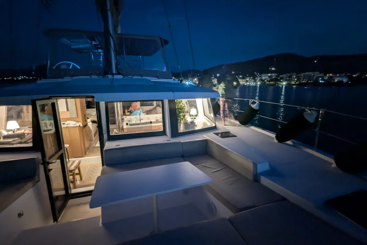 Exterior view of Leo, a Bali 4.2 catamaran at Lavreotiki Municipal Unit, Greece