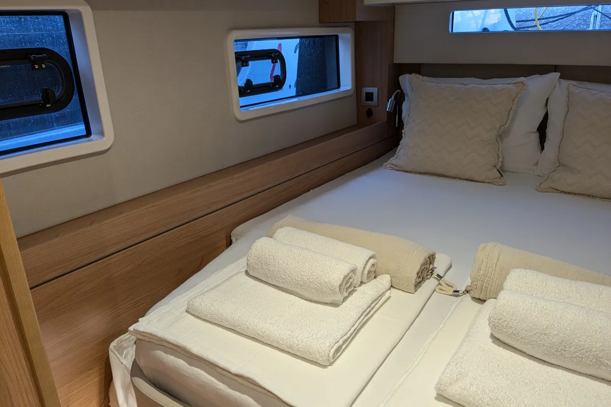 Cabin on Leo, a Bali 4.2 catamaran at Lavreotiki Municipal Unit, Greece