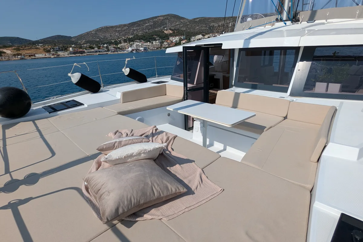 Deck of Leo, a Bali 4.2 catamaran at Lavreotiki Municipal Unit, Greece
