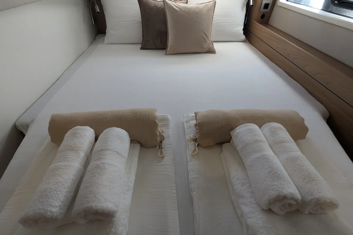 Cabin on Leo, a Bali 4.2 catamaran at Lavreotiki Municipal Unit, Greece