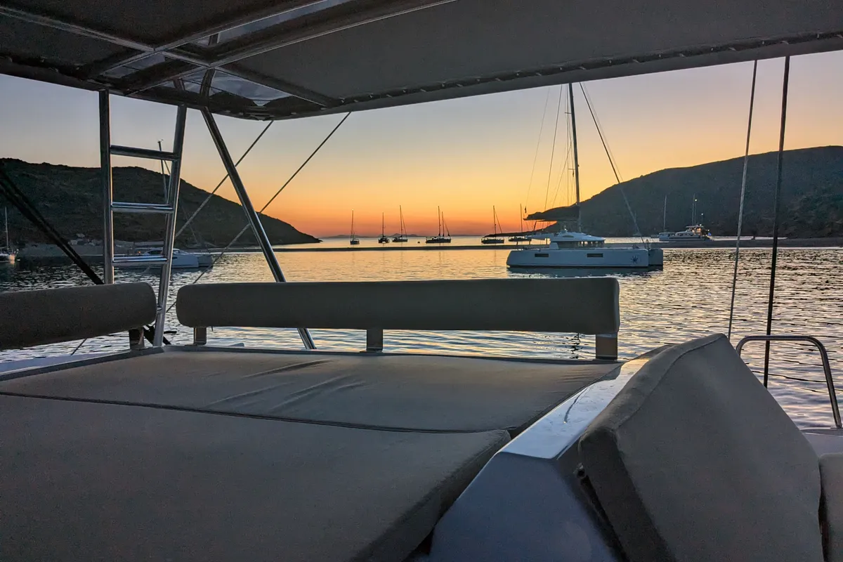 Deck of Leo, a Bali 4.2 catamaran at Lavreotiki Municipal Unit, Greece