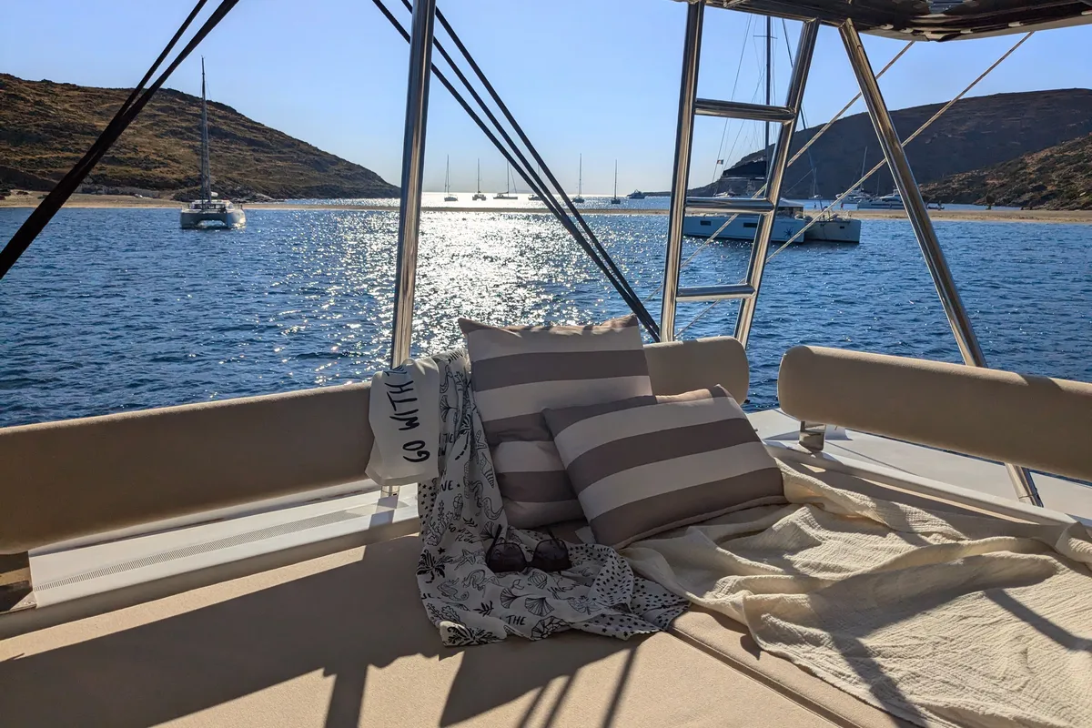 Deck of Leo, a Bali 4.2 catamaran at Lavreotiki Municipal Unit, Greece