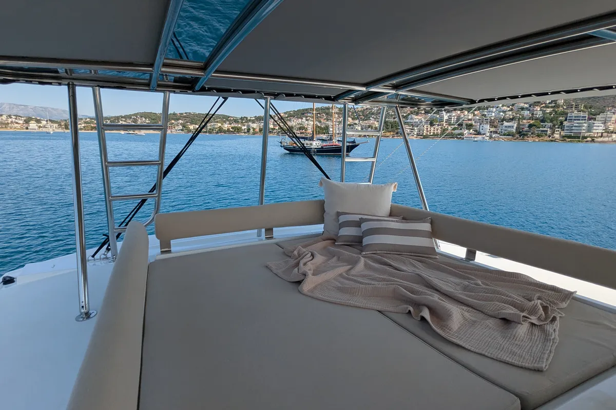 Deck of Leo, a Bali 4.2 catamaran at Lavreotiki Municipal Unit, Greece