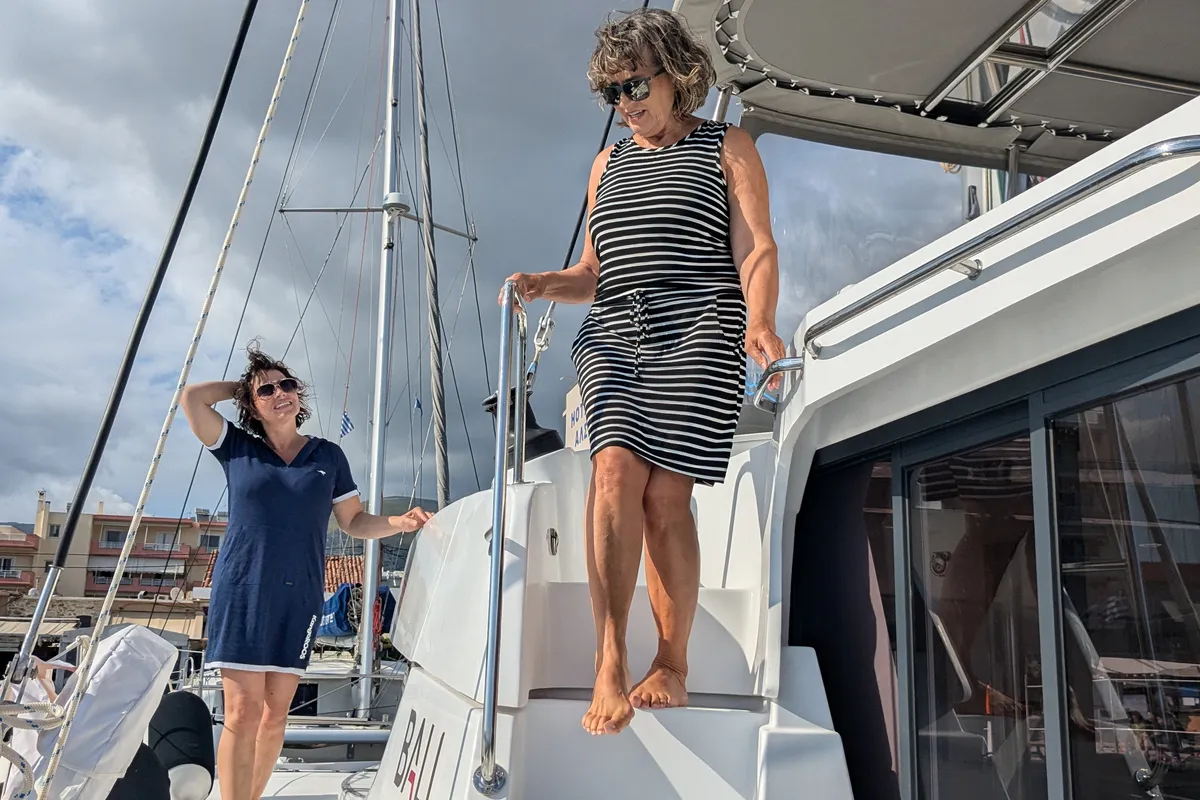 Deck of Leo, a Bali 4.2 catamaran at Lavreotiki Municipal Unit, Greece