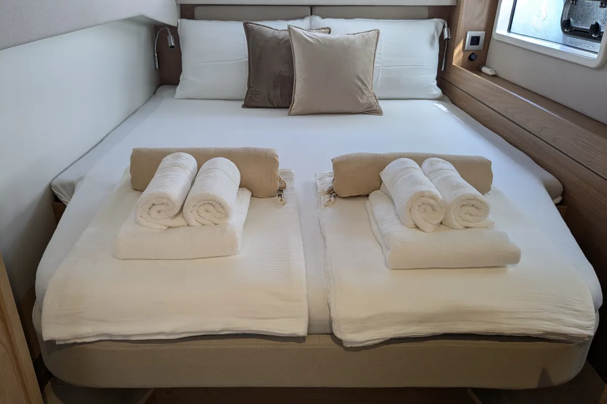 Cabin on Leo, a Bali 4.2 catamaran at Lavreotiki Municipal Unit, Greece