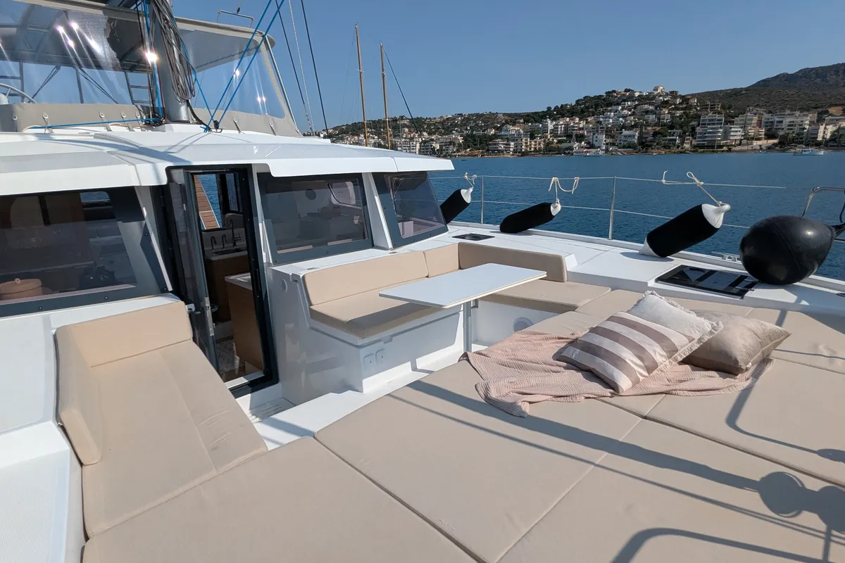 Deck of Leo, a Bali 4.2 catamaran at Lavreotiki Municipal Unit, Greece