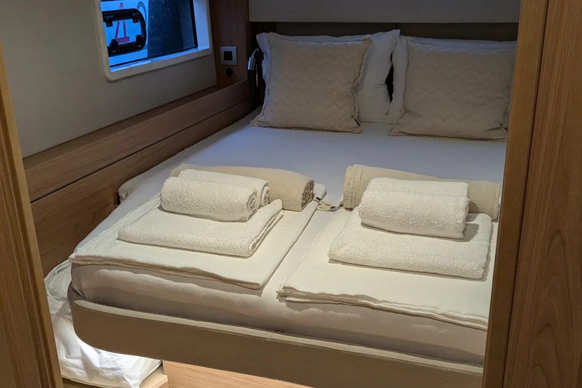 Cabin on Leo, a Bali 4.2 catamaran at Lavreotiki Municipal Unit, Greece