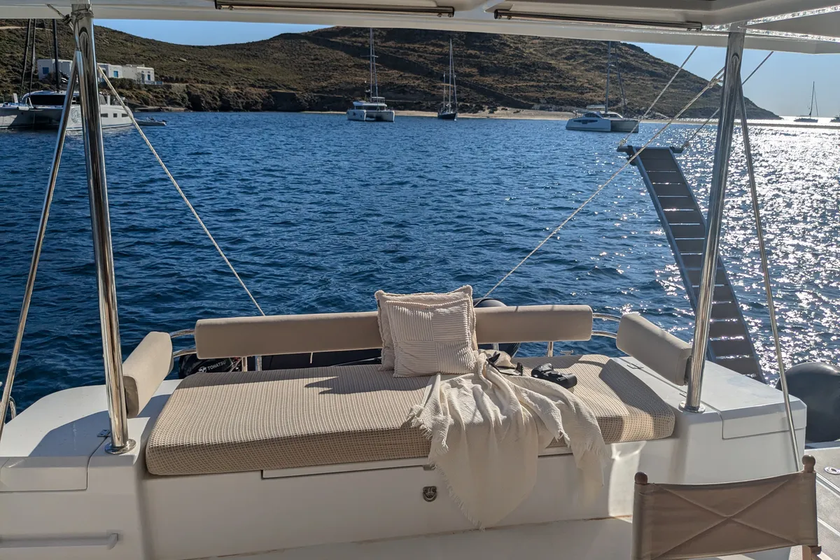 Deck of Leo, a Bali 4.2 catamaran at Lavreotiki Municipal Unit, Greece