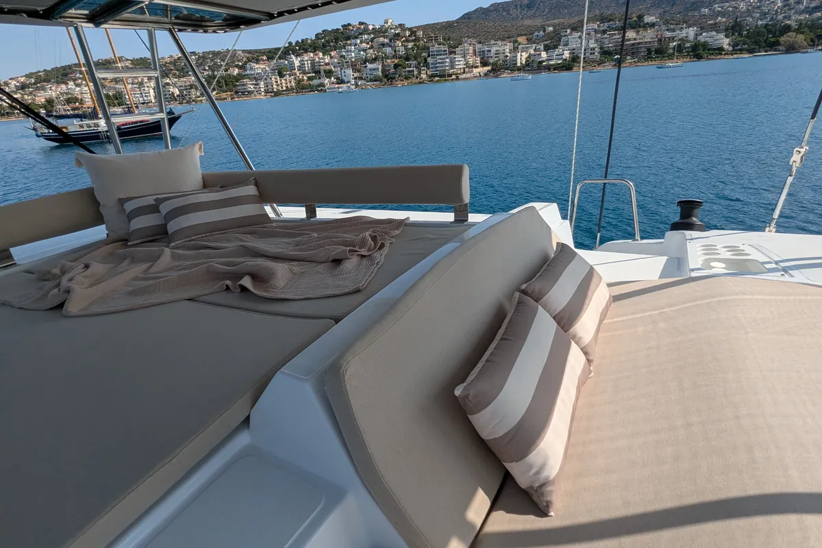 Deck of Leo, a Bali 4.2 catamaran at Lavreotiki Municipal Unit, Greece
