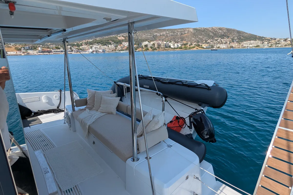 Deck of Leo, a Bali 4.2 catamaran at Lavreotiki Municipal Unit, Greece