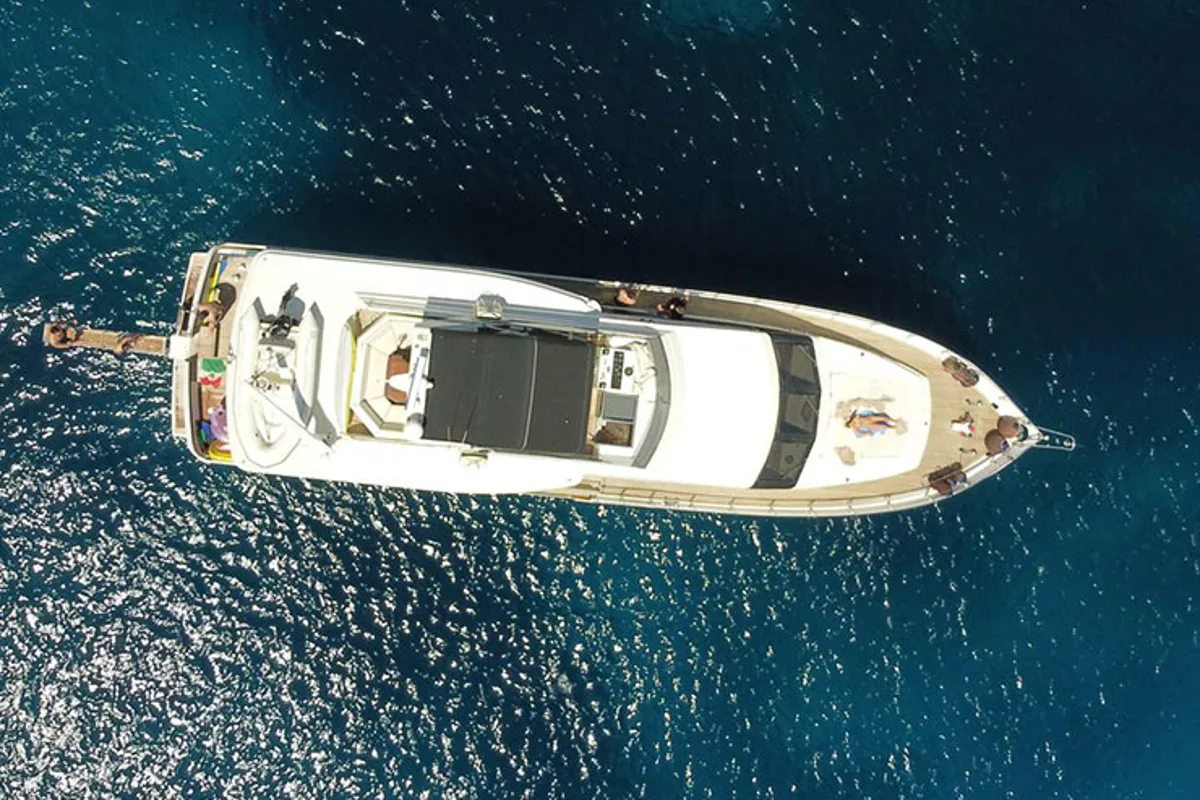 Exterior view of Falcon 76, a motor yacht at Olbia, Italy