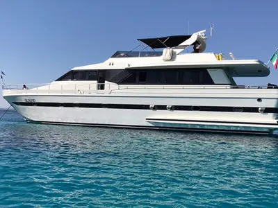 Exterior view of Falcon 76, a motor yacht at Olbia, Italy