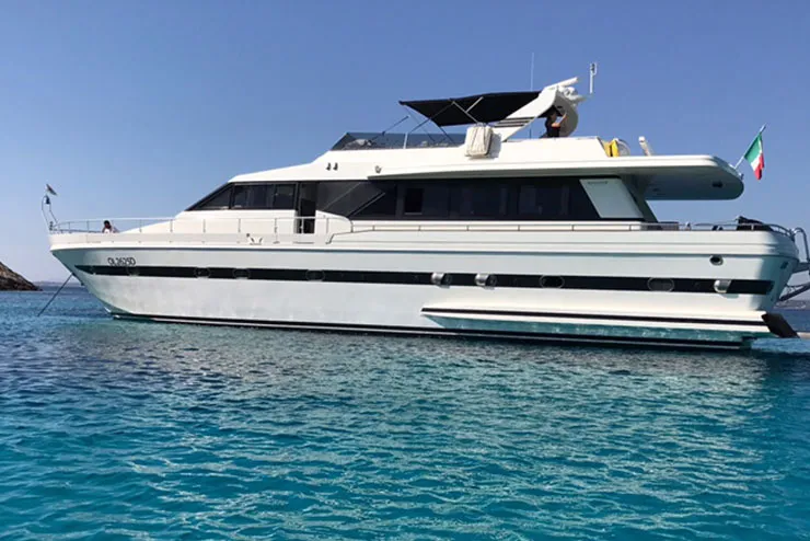 Exterior view of Falcon 76, a motor yacht at Olbia, Italy