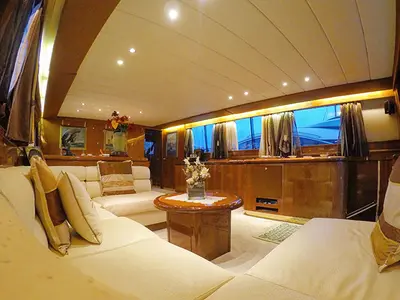 Salon of Falcon 76, a motor yacht at Olbia, Italy