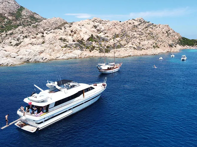 Exterior view of Falcon 76, a motor yacht at Olbia, Italy