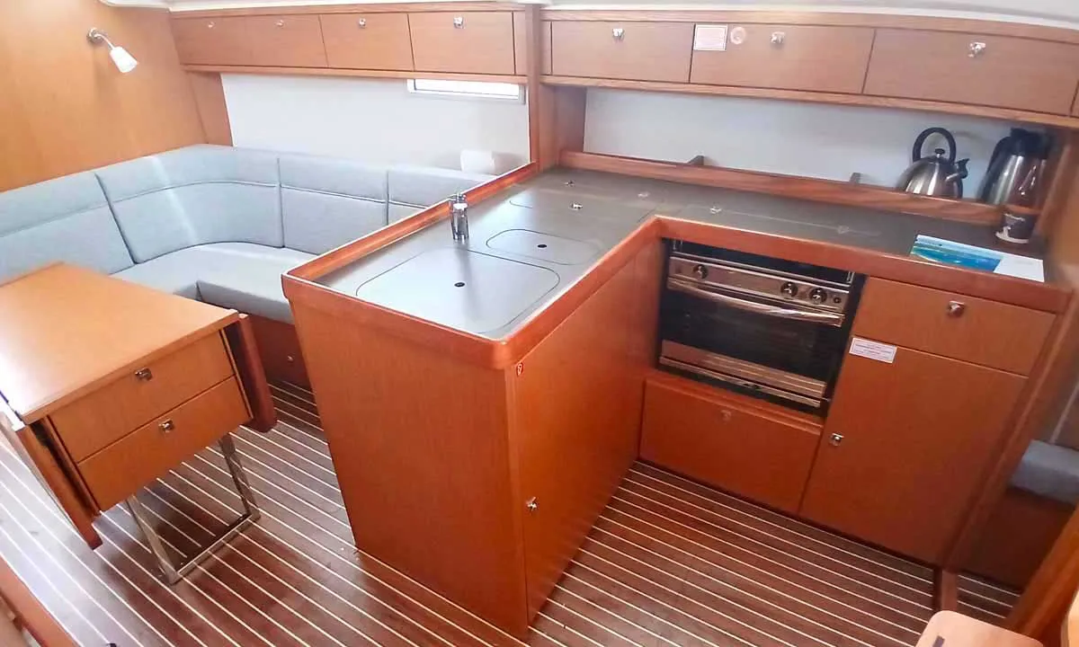 Galley of Xenia, a Bavaria Cruiser 37 sailboat at Municipal Unit of Lefkada, Greece