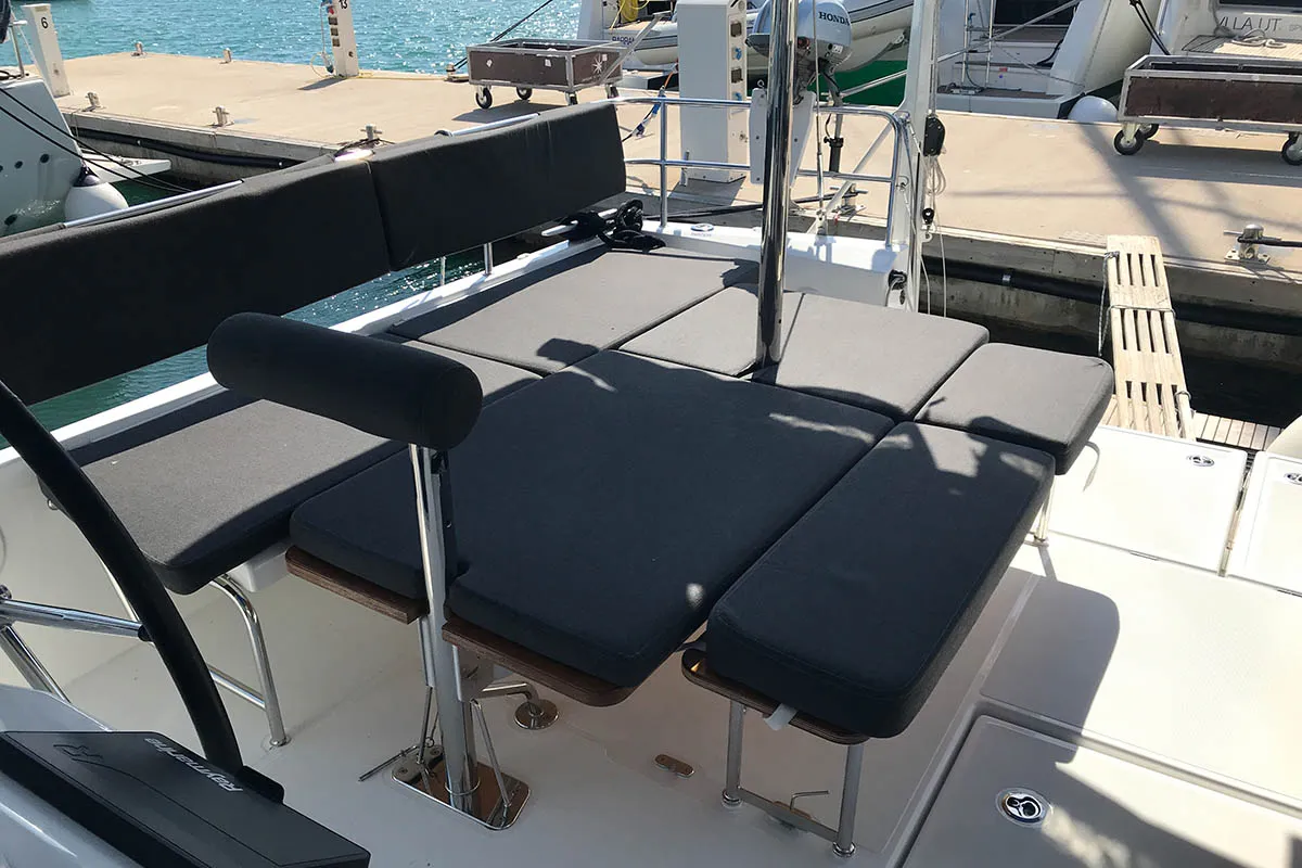 Deck of Asti, a Jeanneau Sun Loft 47 sailboat at Seget Donji, Croatia