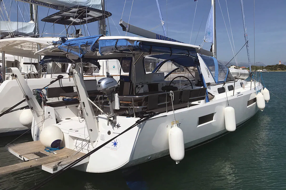 Exterior view of Asti, a Jeanneau Sun Loft 47 sailboat at Seget Donji, Croatia
