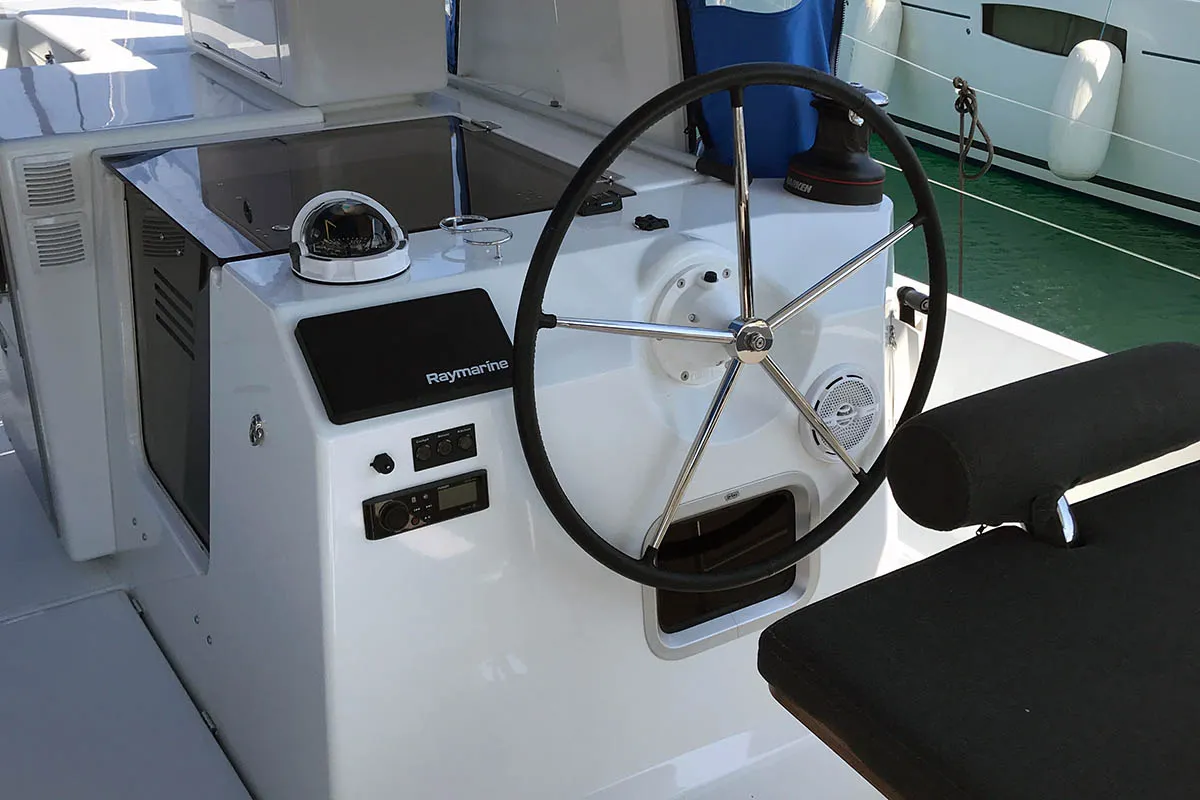 Cockpit of Asti, a Jeanneau Sun Loft 47 sailboat at Seget Donji, Croatia