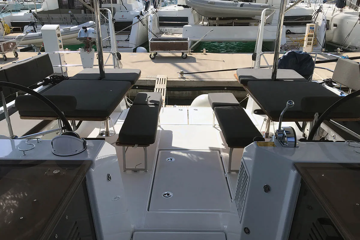 Deck of Asti, a Jeanneau Sun Loft 47 sailboat at Seget Donji, Croatia