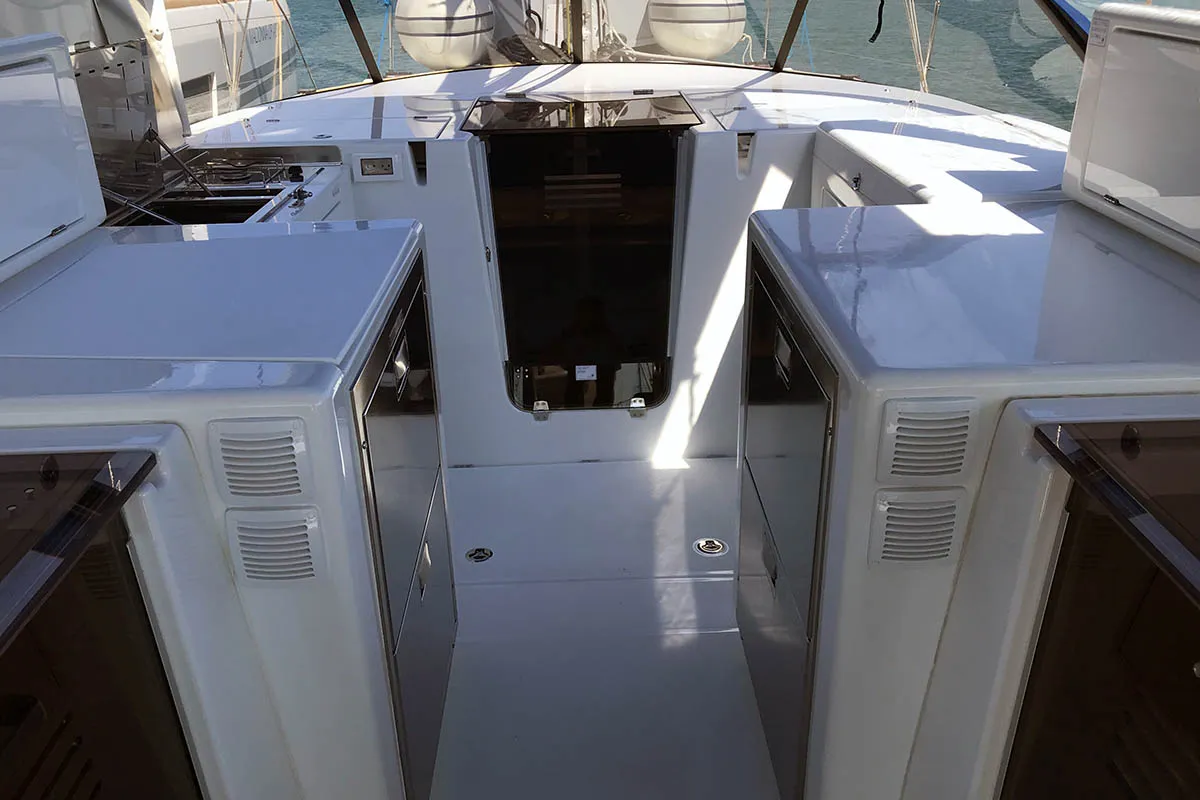 Deck of Asti, a Jeanneau Sun Loft 47 sailboat at Seget Donji, Croatia