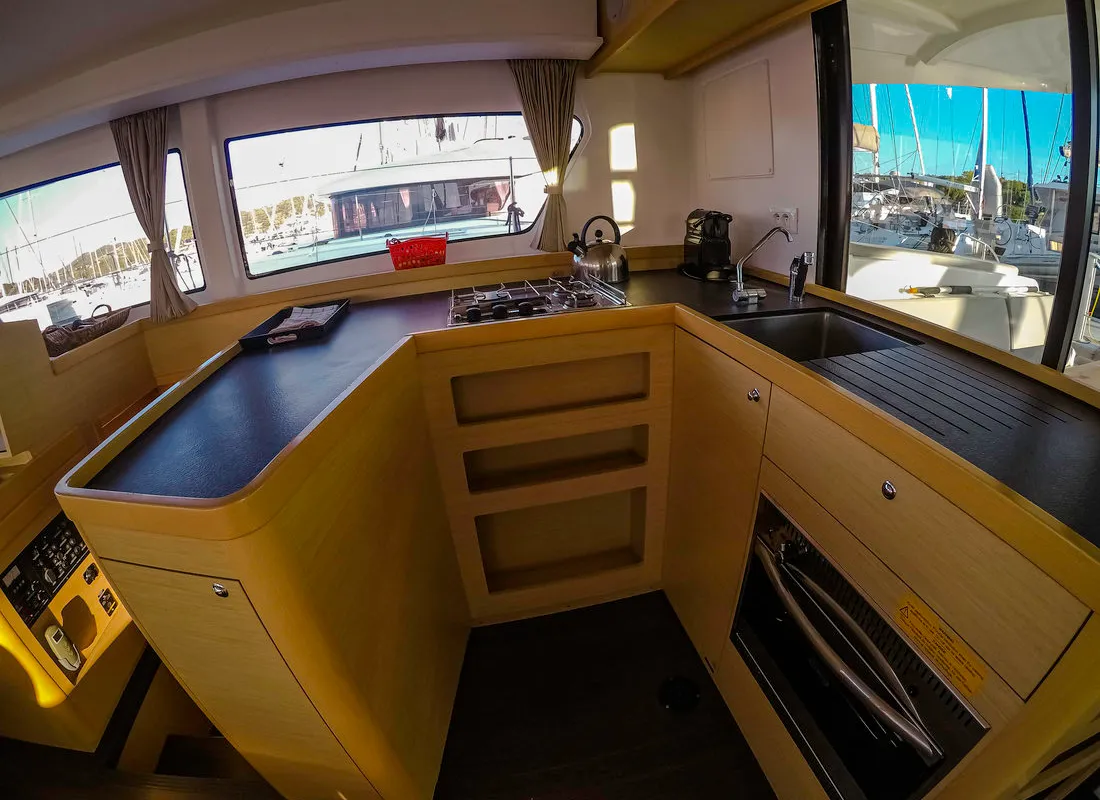 Galley of Chamotte, a Lagoon 42 catamaran at Lavrion, Greece