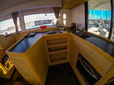 Galley of Chamotte, a Lagoon 42 catamaran at Lavrion, Greece